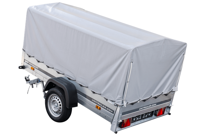 Przyczepka jednoosiowa 230x125 UNITRAILER GARDEN 230 KIPP ze stelażem H-800 i pokrowcem szarym