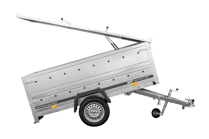 Przyczepka jednoosiowa 230x125 UNITRAILER GARDEN 230 KIPP z burtami BIS i pokrywą aluminiową