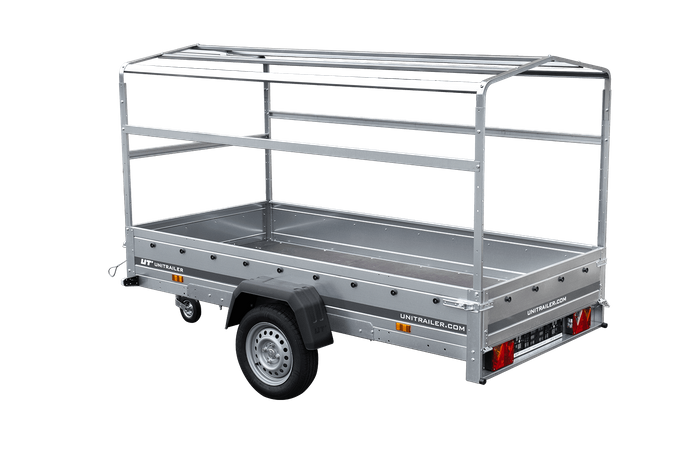 Przyczepka samochodowa 264x125 UNITRAILER GARDEN 264 KIPP ze stelażem H-1100 i pokrowcem szarym