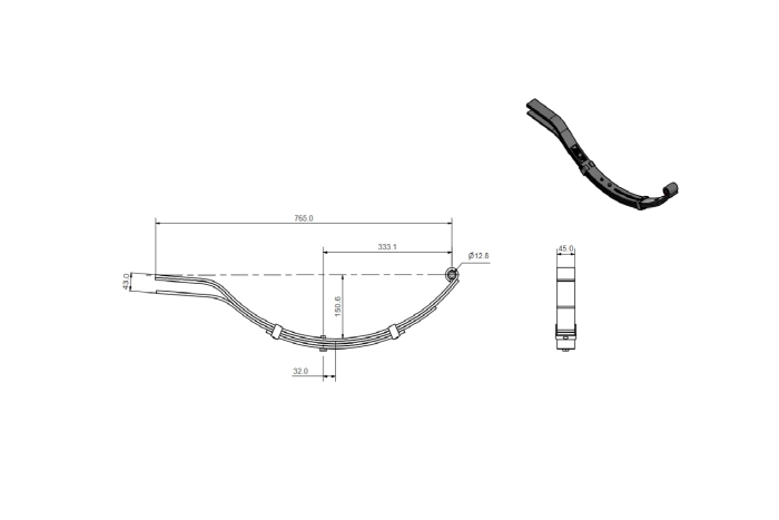 Resor 4-piórowy do przyczep 76,5 cm 375 kg