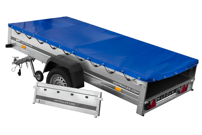 Przyczepka lekka 264x125 UNITRAILER GARDEN 264 KIPP ze stelażem H-0 i pokrowcem niebieskim