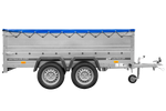 Przyczepka dwuosiowa 264x125 UNITRAILER GARDEN 264/2 KIPP z burtami BIS i pokrowcem niebieskim