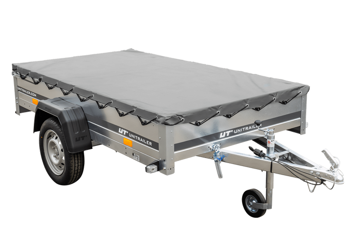 Przyczepka jednoosiowa 230x125 UNITRAILER GARDEN 230 KIPP ze stelażem H-0 i pokrowcem szarym
